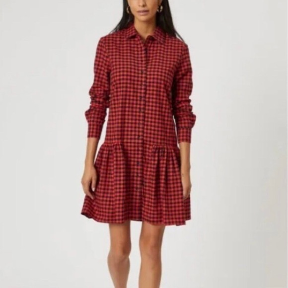 NWT The Shirt Rochelle Behrens Buffalo plaid drop waist farmhouse dress L - Picture 1 of 15